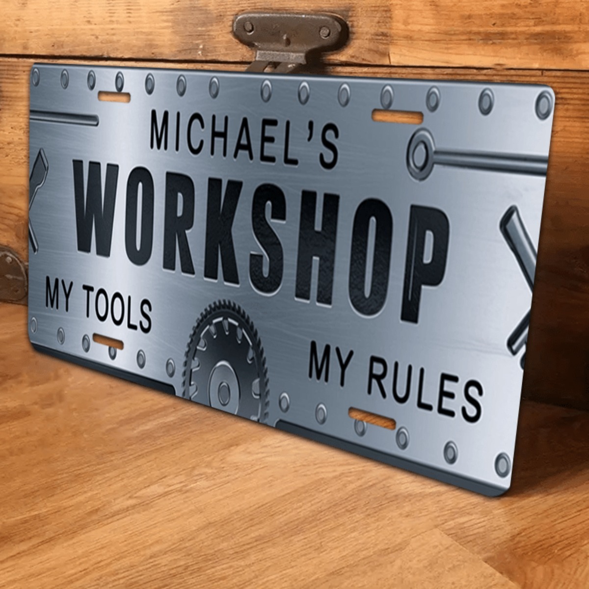 Workshop Tools Name - ป้ายอะลูมิเนียมงานฝีมือสลักชื่อส่วนตัว ขนาด 6x12 นิ้ว - ของขวัญงานศิลปะโลหะสไตล์เรโทรสำหรับเขา