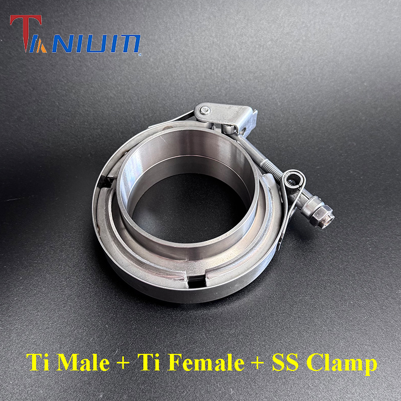 Pipe Clamp Bar - หน้าแปลนท่อไอเสียไทเทเนียมขนาด 32-127 มม. แบบตัวผู้+ตัวเมีย พร้อมแคลมป์สแตนเลสสำหรับเชื่อมต่อท่อสำหรับรถยนต์