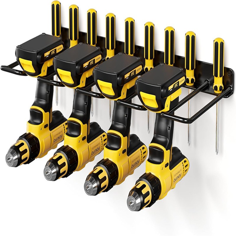 Power Tools In Workshop - ชั้นวางเครื่องมือไฟฟ้าแบบติดผนัง 4 ช่อง สำหรับจัดเก็บสว่าน ไขควง และเครื่องมืออื่นๆ