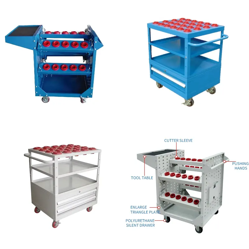 Workshop Tools Storage - รถเข็นเก็บเครื่องมือซีเอ็นซีแบบเคลื่อนที่ได้ ทนทาน พร้อมตู้เก็บของ สำหรับใส่หัวจับเครื่องมือซีเอ็นซี BT30/40/50/60 HSK40/63/80/100