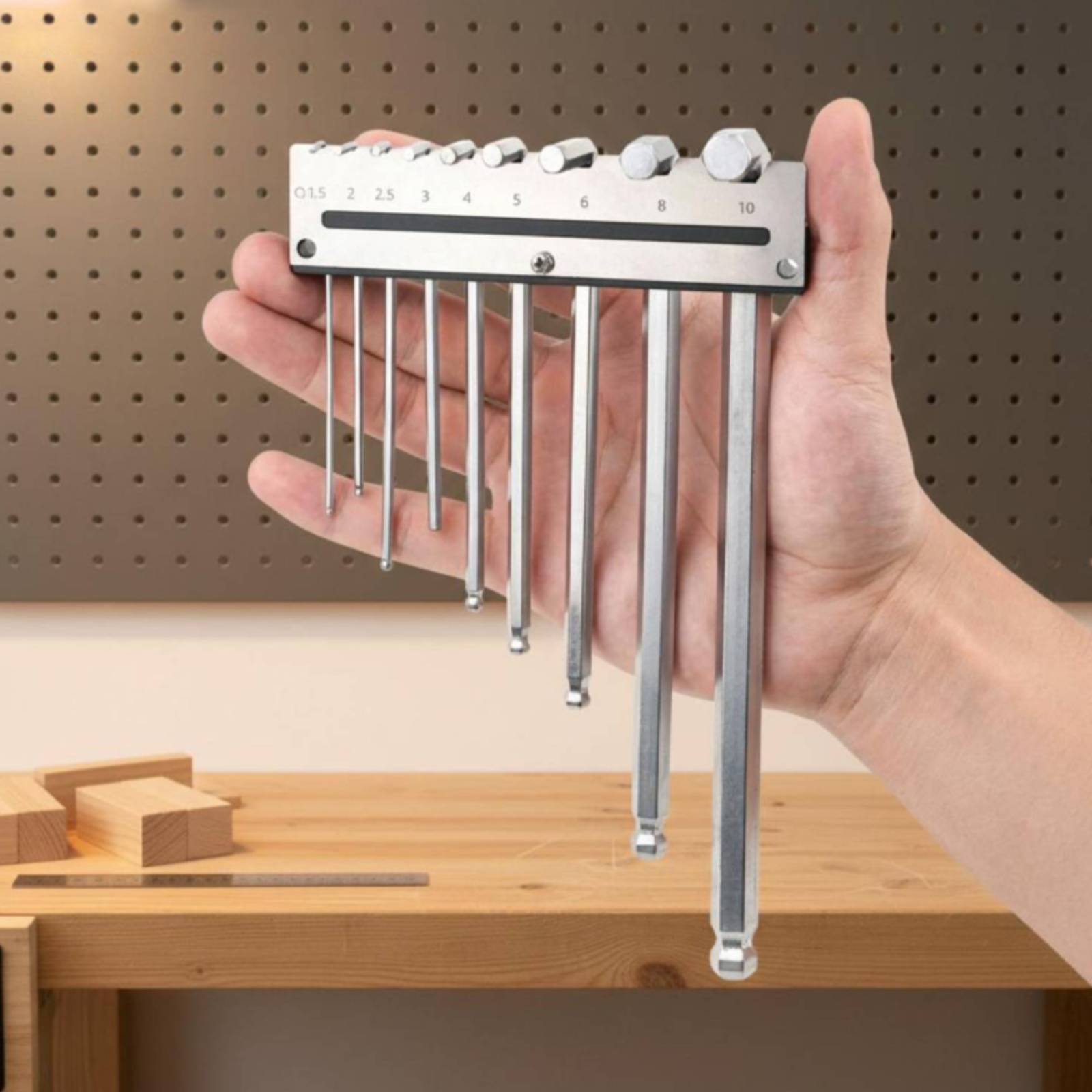 Workshop Tools Storage - ที่แขวนประแจหกเหลี่ยมแบบติดผนัง แผ่นโลหะสำหรับแขวนประแจ ที่เก็บประแจอัลเลน ติดตั้งง่าย สำหรับจัดเก็บเครื่องมือในโรงงาน