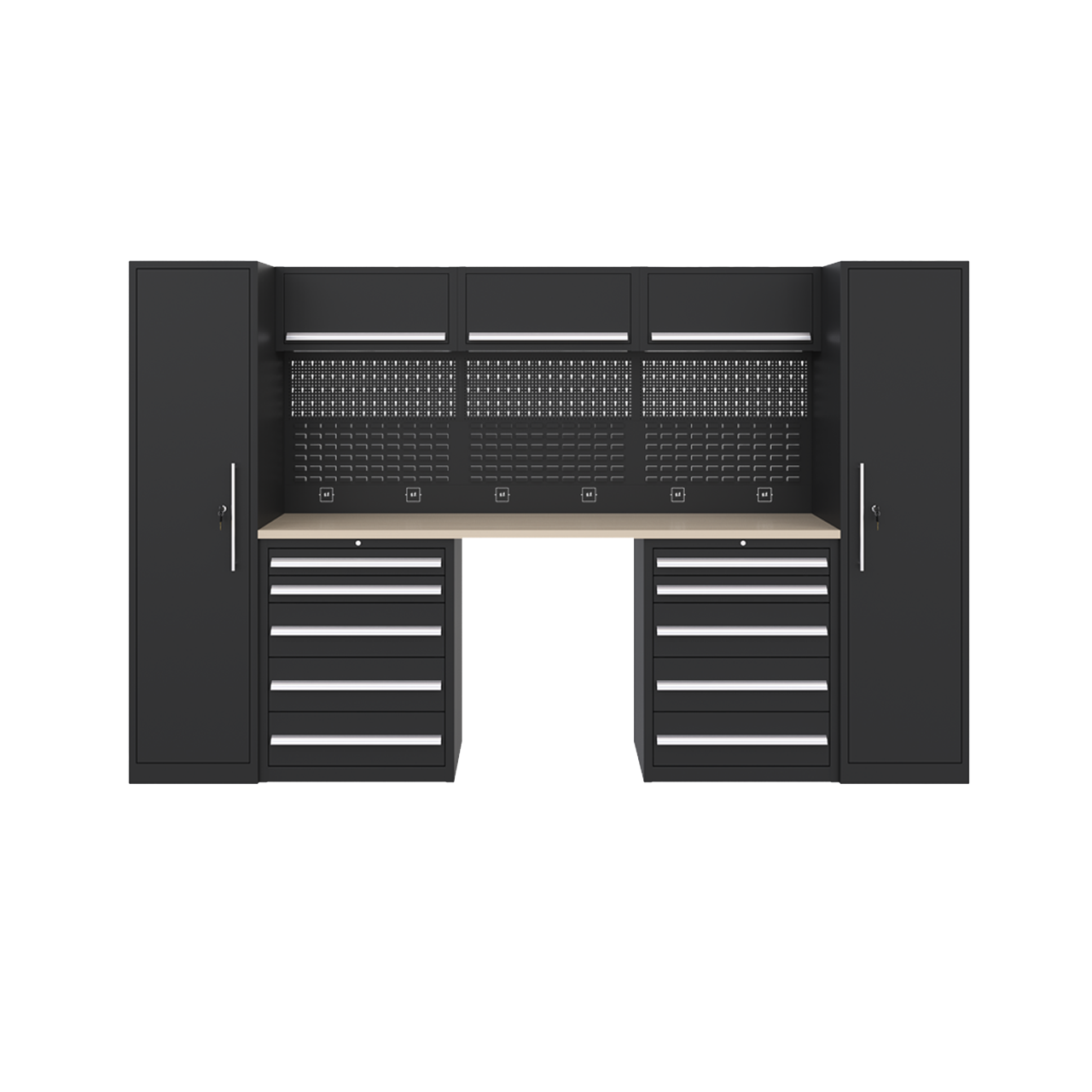 Workshop Tools Storage - ระบบตู้เก็บเครื่องมือแบบโมดูลาร์เกรดอุตสาหกรรม พร้อมโต๊ะทำงานและอุปกรณ์จัดเก็บเครื่องมือครบชุดสำหรับโรงงาน
